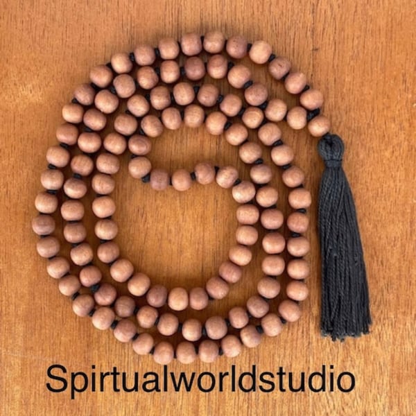 Sandalwood Mala Necklace 8mm 108 knotted sandalwood Japa mala - Wood bead necklace Sandalwood rosary Hindu Buddhist Tibetan prayer beads