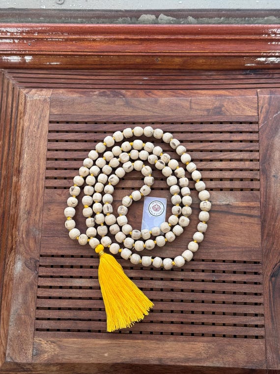 Natural Tulsi Mala 108 Beads | Handmade Japa Mala for Meditation & Prayer | Tulsi Wood Rosary | Spiritual Hindu Necklace | Krishna Chanting