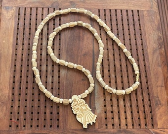 Tulsi Wood Kanthi Necklace: Radha Krishna Pendant