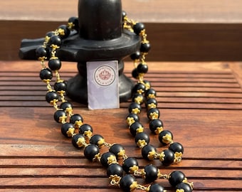 Certified Shaligram Mala: Handcrafted Nepalese Prayer Beads with Golden Caps