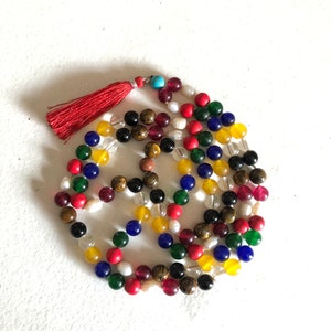 PLANETRY MALA / Hand Knotted 109 +1 Navratna 9 Planets Handmade Chakra Mala Beads Necklace Blessed Yoga Japa Meditation 6mm 8mm Prayer beads