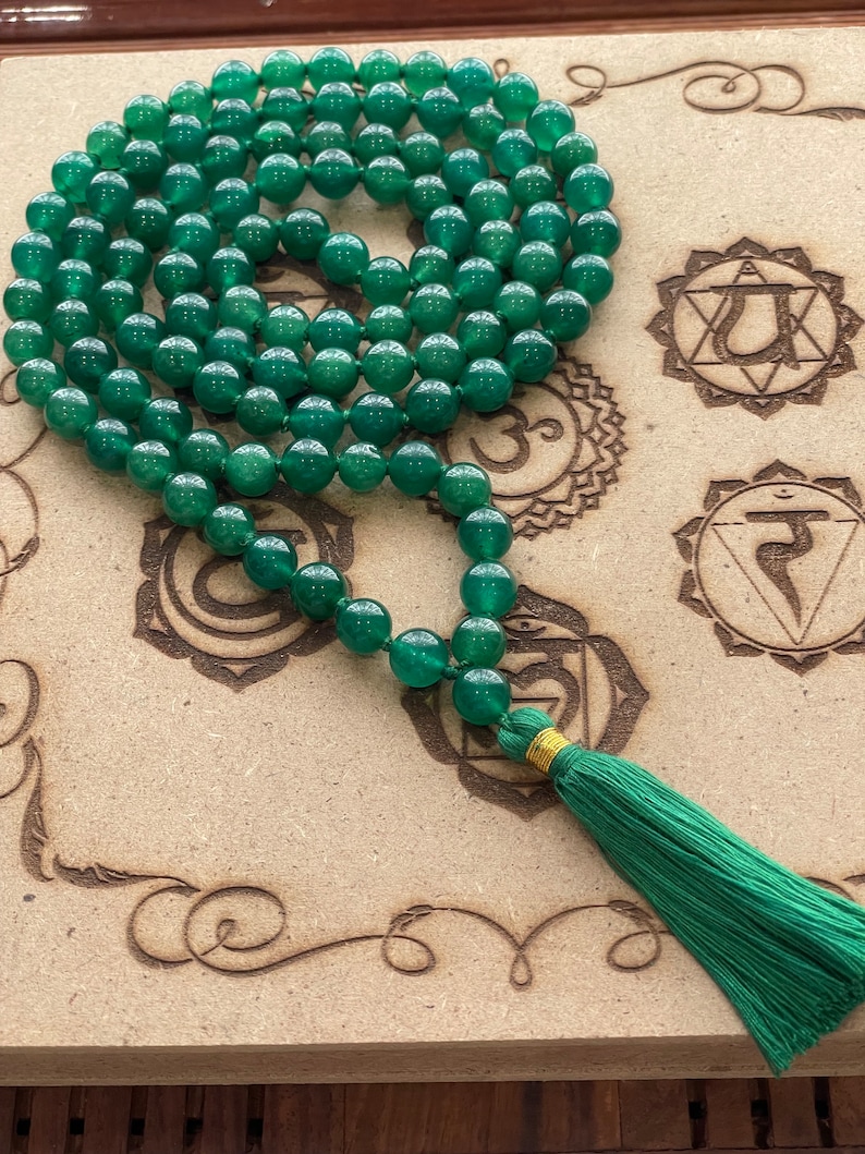 108 Green Jade 8mm Mala beads Necklace, Natural Green Jade Prayer beads Energised Yoga Karma Nirvana Meditation mala 8mm Prayer beads image 6