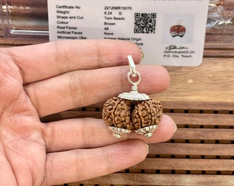 Gauri Shankar Rudraksha certificato da laboratorio realizzato in puro argento Nepal Bead - Perlina rara Gauri Shankar consacrata