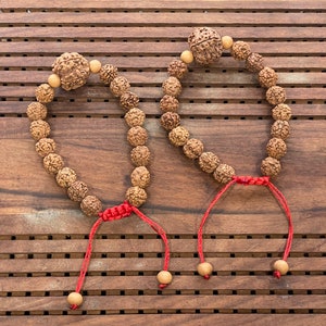 Rudraksha Bracelet Set: 8mm Beads, Sandalwood, Adjustable Shiva Mala