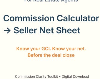 Realtor Commission Calculator & Seller Net Sheet | GCI Tracker (Digital Download)