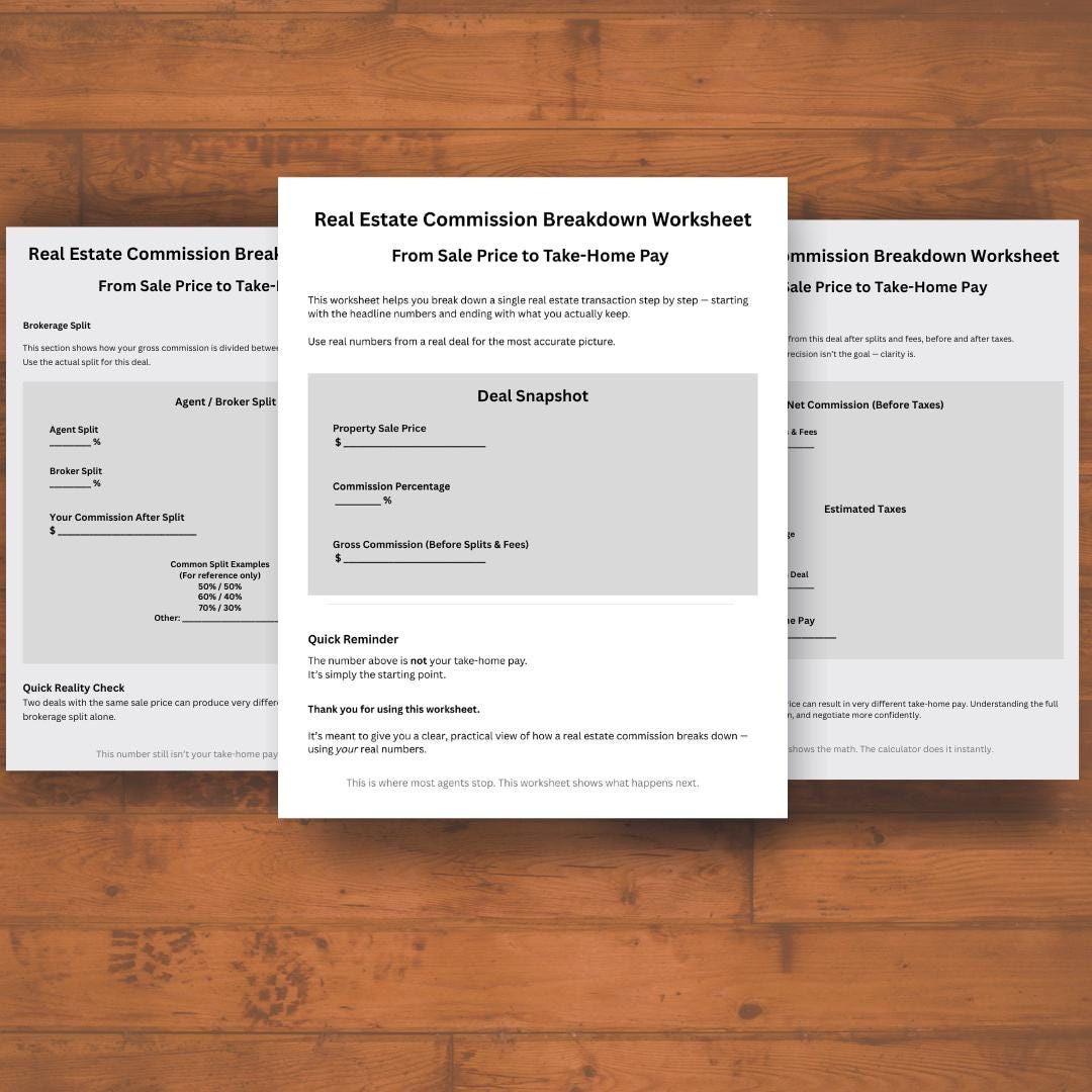 Real Estate Agent Commission Worksheet | Profit Tracker (printable PDF ...