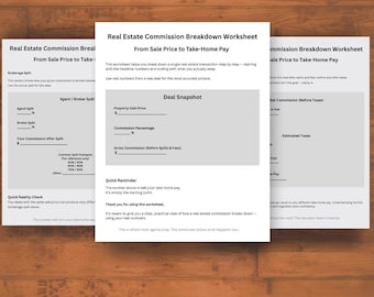 Real Estate Agent Commission Worksheet | Profit Tracker (Printable PDF)