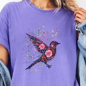 Floral Bird Christian Shirt, Comfort Colors Faith Tee, Trust in the Lord Scripture Shirt, Nature Boho Garden T-Shirt, Bible Verse Top