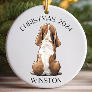 Basset Hound Back View PERSONALIZED Christmas Ornament, Basset Hound Ornament, Custom Dog Name Ornament, Basset Hound Dog Portrait Gift
