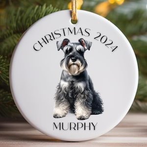 Miniature Schnauzer PERSONALIZED Christmas Ornament, Miniature Schnauzer Ornament, Custom Dog Name Ornament, Schnauzer Dog Portrait