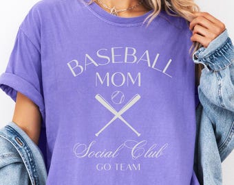 Baseball Mom Social Club Shirt, Comfort Colors®, Baseball Mama Shirt, Women's Baseball Shirt, Baseball Lover Tee, Baseball Season, Go Team