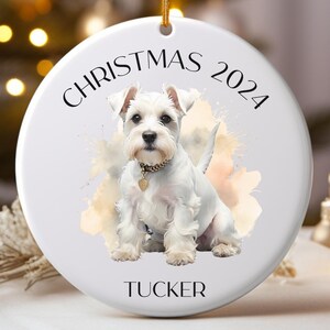 White Miniature Schnauzer PERSONALIZED Christmas Ornament, Miniature Schnauzer Ornament, Custom Dog Name Ornament, Schnauzer Portrait