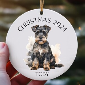 Black Miniature Schnauzer PERSONALIZED Christmas Ornament, Miniature Schnauzer Ornament, Custom Dog Name Ornament, Schnauzer Portrait