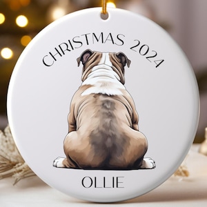 Bulldog Back View PERSONALIZED Christmas Ornament, Bulldog Dog Ornament, Custom Dog Name Ornament, Bulldog Portrait Ornament