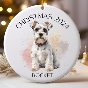 White Miniature Schnauzer PERSONALIZED Christmas Ornament, Miniature Schnauzer Ornament, Custom Dog Name Ornament, Schnauzer Portrait
