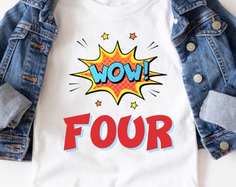 Super Hero 4th Birthday Shirt, Comic Theme Third Birthday Toddler Shirt, 4th Birthday Shirt, Fourth Birthday Super Hero Shirt, Four Year Old