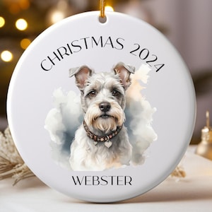 Miniature Schnauzer PERSONALIZED Christmas Ornament, Miniature Schnauzer Ornament, Custom Dog Name Ornament, Miniature Schnauzer Portrait