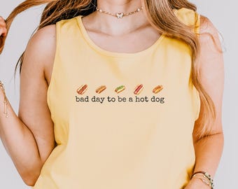 Hot Dog Tank Top, Comfort Colors, Bad Day to Be a Hotdog, Funny Retro Hotdog, Women's 4th of July Shirt, Memorial Day Shirt, Labor Day Shirt