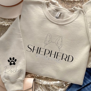 Sudadera personalizada para mamá pastor alemán, con orejas de perro, nombre en la manga.