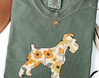 Retro Floral Schnauzer Comfort Colors Shirt, Dog Mom Graphic Tee, Vintage Style Dog Shirt, Cute Schnauzer Silhouette T-Shirt, Groovy Pet Tee
