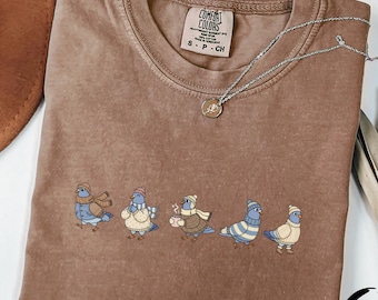 Winter Pigeons Shirt, Cute Bird Lover Tee, Funny Animal Graphic Shirt, Cozy Pigeon Shirt, Quirky Birdwatcher Gift, Cold Weather Birds
