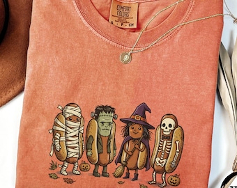 Hot Dog Halloween Costume Shirt, Funny Trick Or Treat Tee, Retro Monster T-Shirt, Funny Foodie Gift, Halloween Party Tee, Cute Fall Shirt