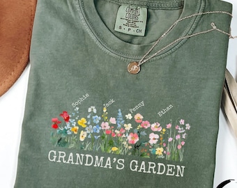 Custom Grandma Comfort Colors Shirt, Personalize with Grandkids Names, Grandma's Garden, Cute Grandma Shirt, Gift for New Grandma