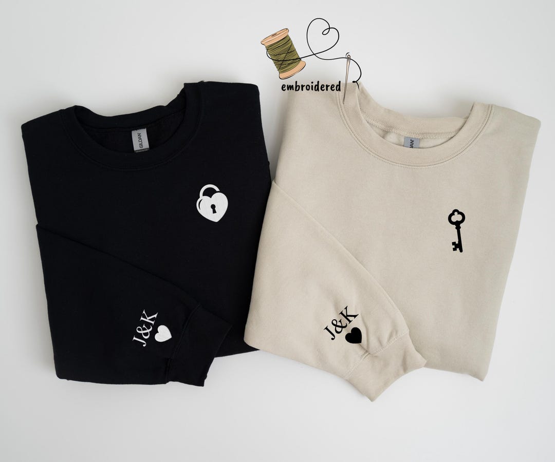 Lock and Key Couple Sweatshirt, Matching Embroidered Set, Custom ...