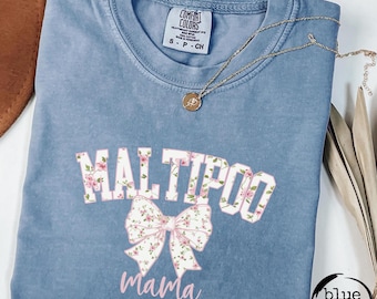 Maltipoo Mama, Comfort Colors® Floral T-shirt, Maltipoo owner, Cute Dog Shirt, Maltipoo Mom, Floral Letters, Coquette Bow Dog Shirt