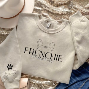 Frenchie Mama, Personalized Sweatshirt, Hoodie, Dog Lover, Frenchie Owner, Customizable French Bulldog Shirt, Frenchie mom, Name on sleeve bild 4