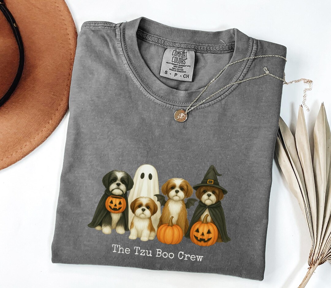 Shih Tzu Halloween Shirt, the Tzu Boo Crew Dog Lover Tee With Pumpkins ...