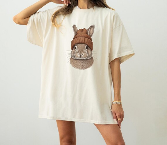 Bunny Shirt, Beanie Bunny Tee, Cute Rabbit Shirt, Cozy Animal Tee, Cottagecore Shirt, Funny Bunny Gift, Fall Vibes Tee, Woodland Shirt