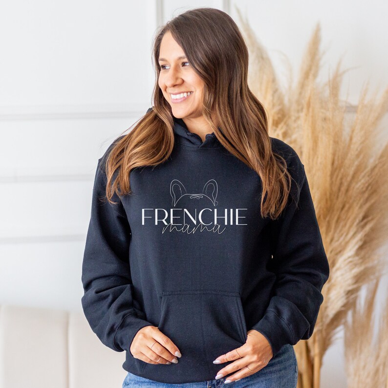 Frenchie Mama, Personalized Sweatshirt, Hoodie, Dog Lover, Frenchie Owner, Customizable French Bulldog Shirt, Frenchie mom, Name on sleeve bild 7