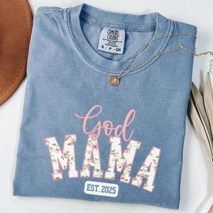 Godmama Est. Year Comfort Colors® Shirt, Pink Floral Godmama Tee, Gift for Godparent, Godmama Pregnancy Announcement, Godmother Proposal