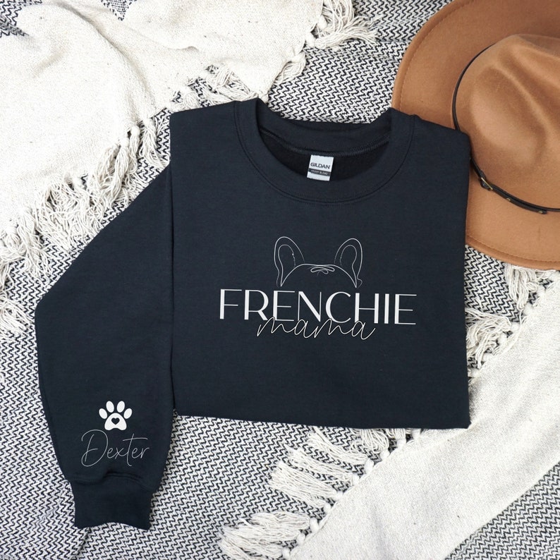 Frenchie Mama, Personalized Sweatshirt, Hoodie, Dog Lover, Frenchie Owner, Customizable French Bulldog Shirt, Frenchie mom, Name on sleeve bild 5