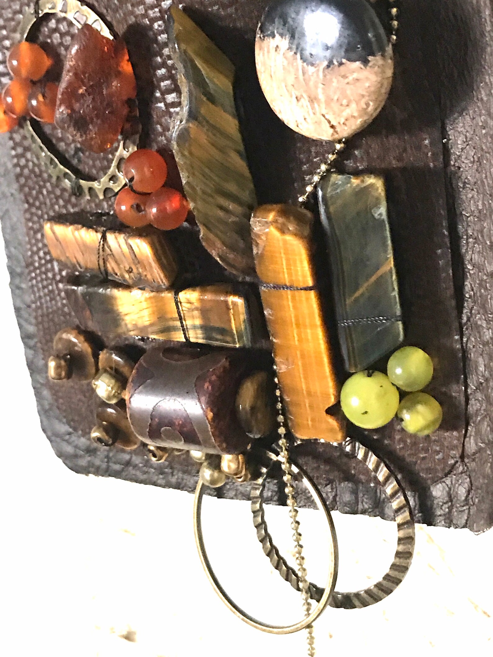 Leather necklace with gemstones Etsy