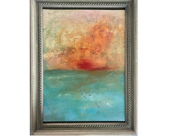 Original acrylic painting Costal Sunrise Signed Textured vibrant Turquoise and Orange Contemporary from Florida Artist