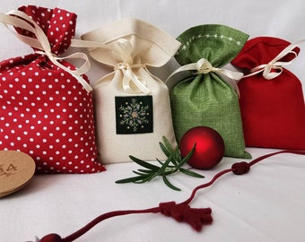 Adventskalender Säckchen zum Befüllen für Kinder rot grün weiss Weihnachtskalender Weihnachtsdeko Stoffsäckchen