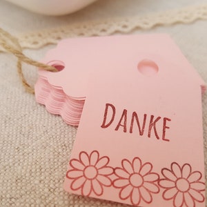 10 Dankeschön Anhänger Kommunion Jubiläum 10 Geschenkanhänger rosa Karton Anhänger Etiketten Tags eckig, Druck auf Wunsch