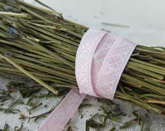 2 Meter Geschenkband 1,10 cm schmale Borte weiß rosa Blumen Kurzware Nähzubehör Webband weiß blau Wäscheborte
