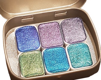 Ocean Series * Quarter Pan * Handmade Watercolour Chameleon Paint Palette - Metallic Mica Set - Artist Gift