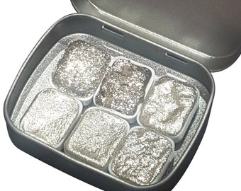 Spiegelserie * Quarter Pan * Silber Chrom Aquarell Farbe - Künstler Palette Set - Handgemachte Metallic Farbe