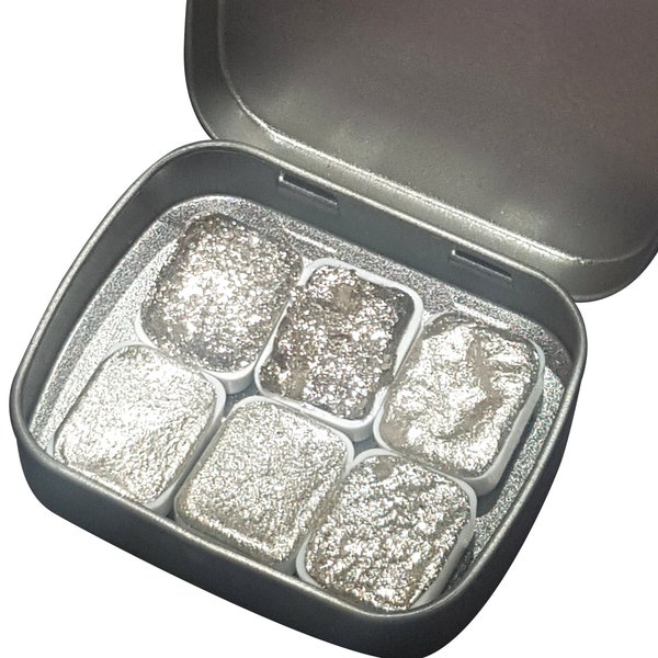 Spiegelserie * Quarter Pan * Silber Chrom Aquarell Farbe - Künstler Palette Set - Handgemachte Metallic Farbe