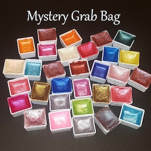 Oops Paint - Mystery Grab Bag - Set mit 5 handgemachten Aquarellfarben, halber Topf, Metallic Glitter Shiny Shimmer, Kalligraphie Schriftzug