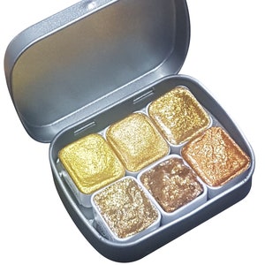 Golden Series Vol 2 * Half Pan* Gold Chrome Watercolour Paint - Artist Palette Set - Handmade Metallic Paint