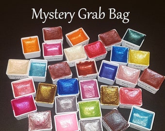 Ooops Paint - Mystery Grab Bag - Set of 5 Handmade Watercolour Paints, Half Pan, Metallic Glitter Shiny Shimmer, Calligraphy Lettering