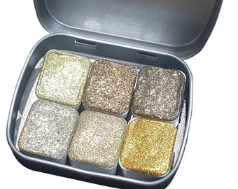 Glitter Gold Series Chamäleon + Holo Handmade Metallic Aquarellfarbe - Half Pan