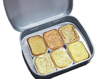 Golden Series * Quarter Pan* Gold Chrom Aquarell Farbe - Künstler Palette Set - Handgemachte Metallic Farbe