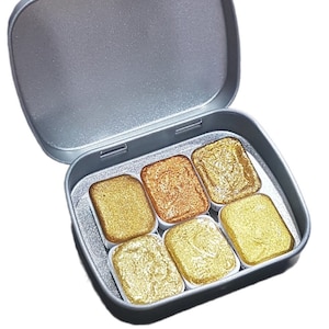 Golden Series * Quarter Pan* Gold Chrom Aquarell Farbe - Künstler Palette Set - Handgemachte Metallic Farbe
