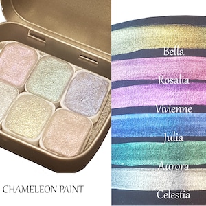 Princess Series * Quarter Pan * Handmade Watercolour Chameleon Paint Palette - Metallic Set - Artist Gift